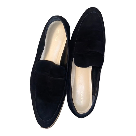 Via Spiga Tenley Platform Loafers Black Suede Espadrille Slip On Leather Size 11 - Picture 6 of 8
